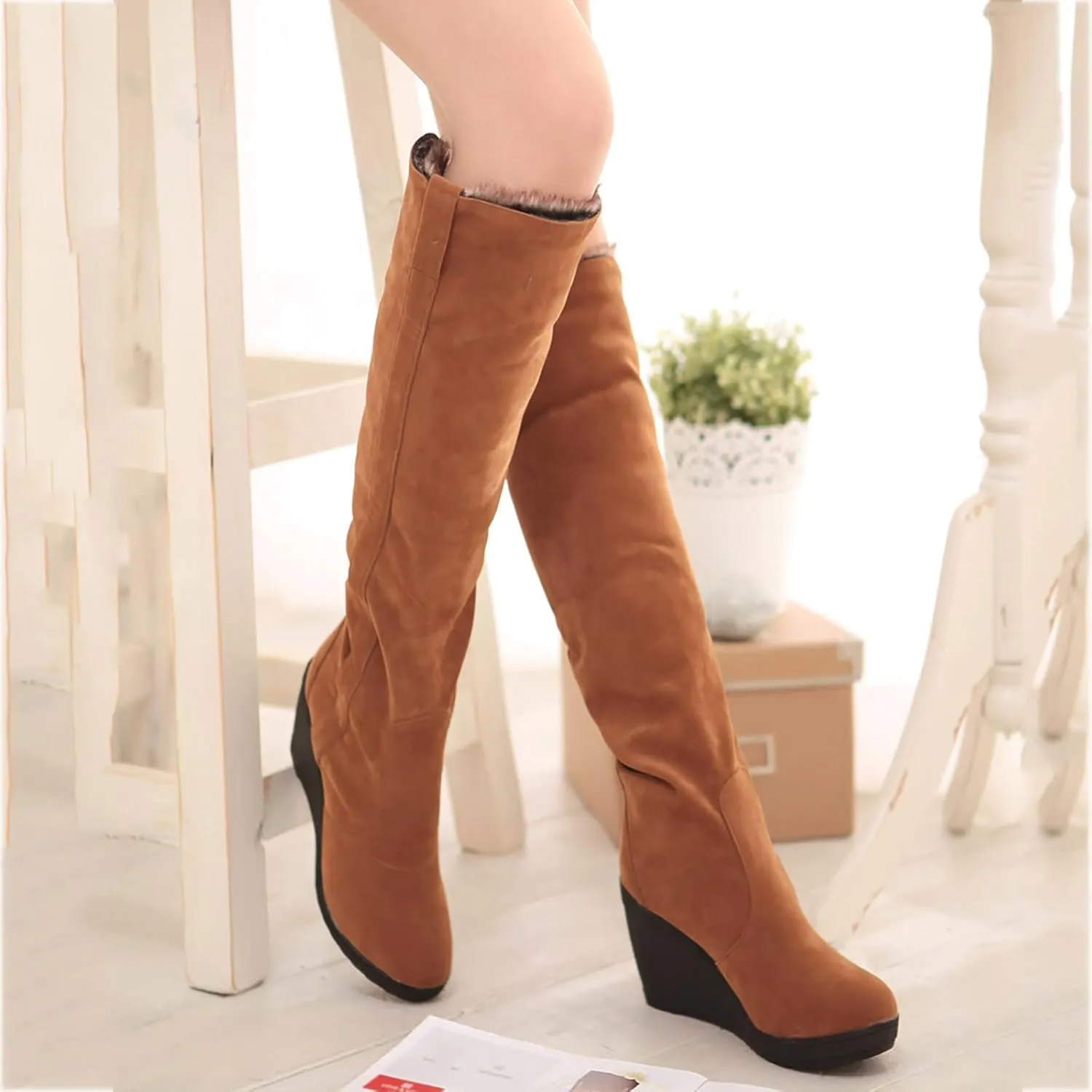 Winter Boots for Women Snow Boots for Women Comfortable Flock Fall and Winter Warm Snow Long Boots Knee High Shoes