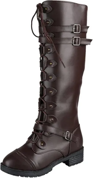 Women Knee High Combat Boots Chunky Heel Boots for Women Fashionable Thigh High Lace up Over the Knee Military Boots