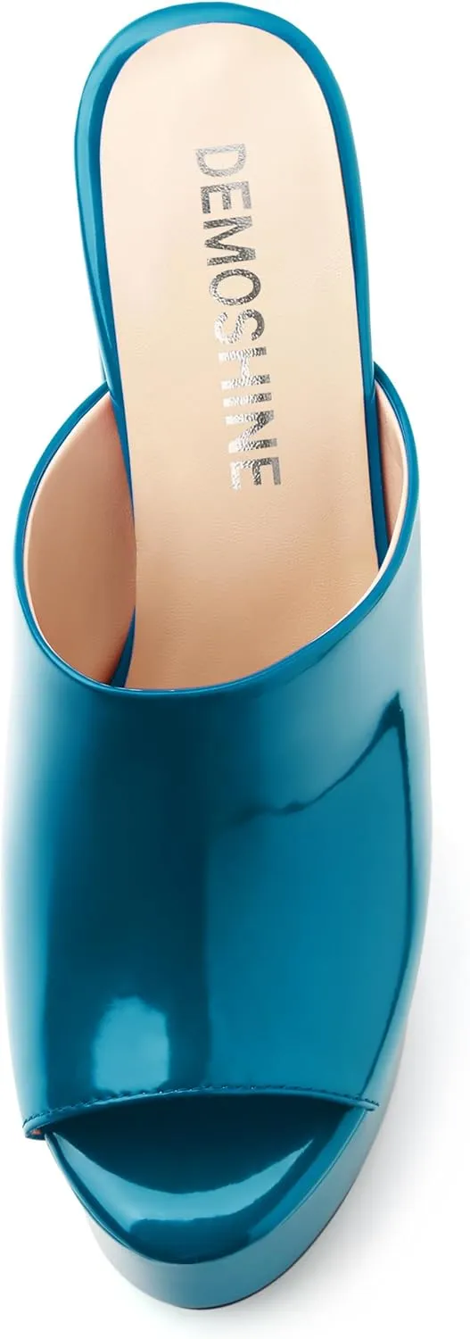 Women's 6 Inch Platform Heels Slip On Mules Sandals Open Peep Toe Sexy Chunky High Block Heels for Club Party Dressy Shoes