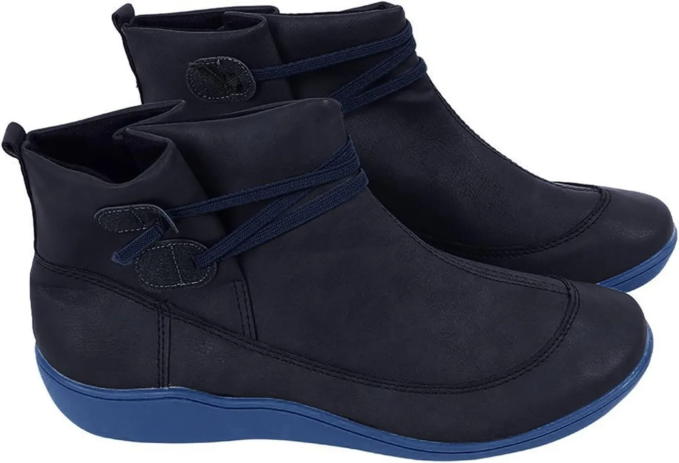 Women's Ankle Booties Arch Support Low Heel Boots Vintage Leather Zipper Boots Comfortable Flat Heel Booties