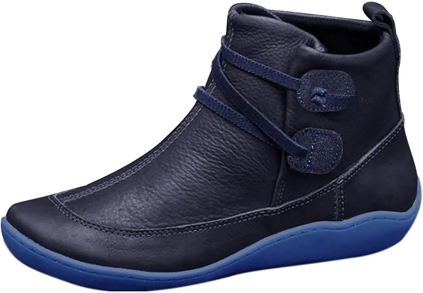 Women's Ankle Boots No Heel Arch Support Booties Side Zipper Flat Heel Booties Vintage Leather Damping Boots