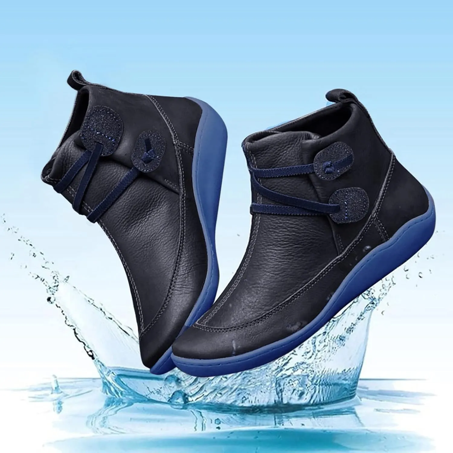 Women's Ankle Boots No Heel Arch Support Booties Side Zipper Flat Heel Booties Vintage Leather Damping Boots