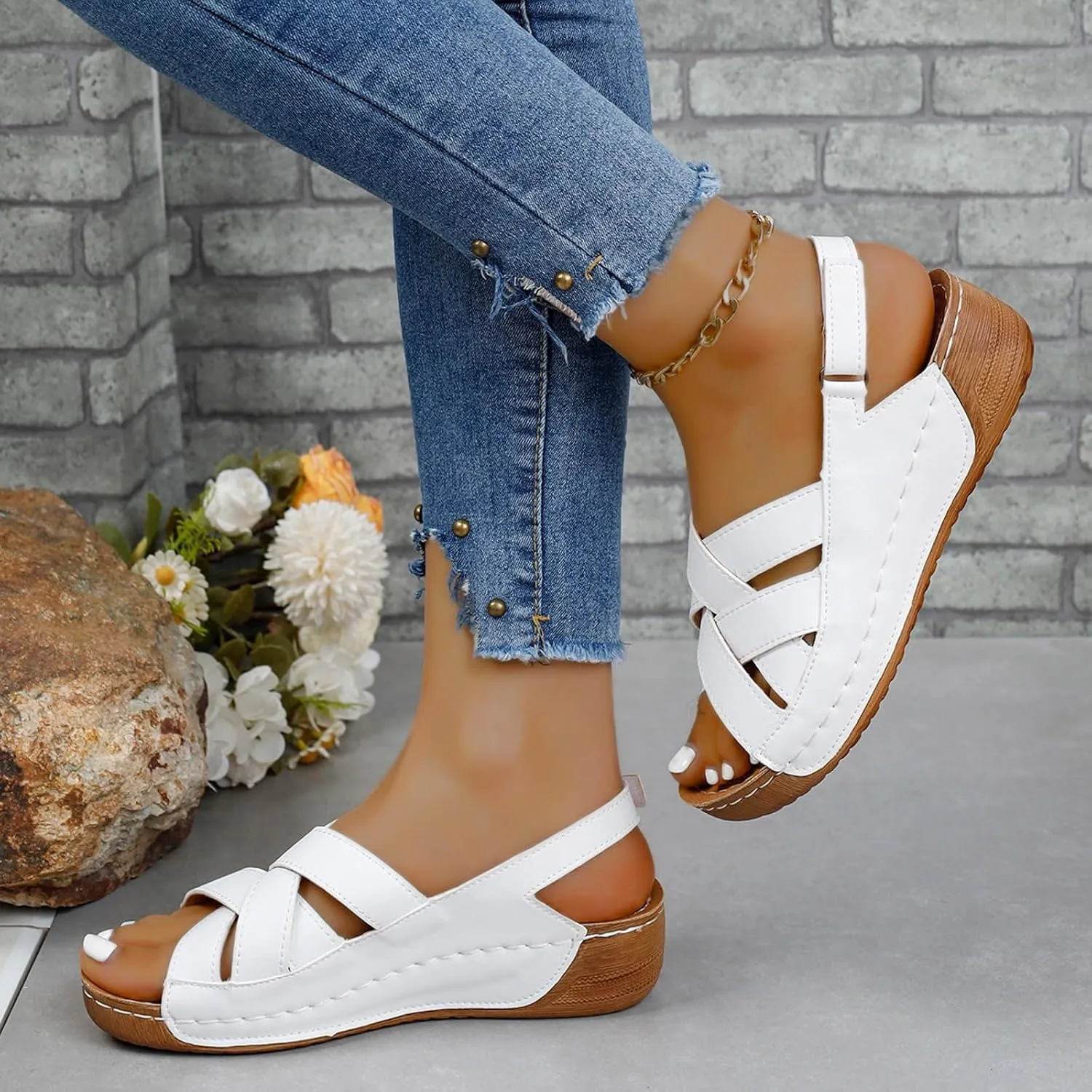 Womens Ankle Strap Sandals Walking Hiking Summer Beach Flats Shoes Comfort Open Toe Comfortable Dressy Arch Support Wide Width Slippers Wedges Round Bottom Buckle Orthotic 2025 Flat Women