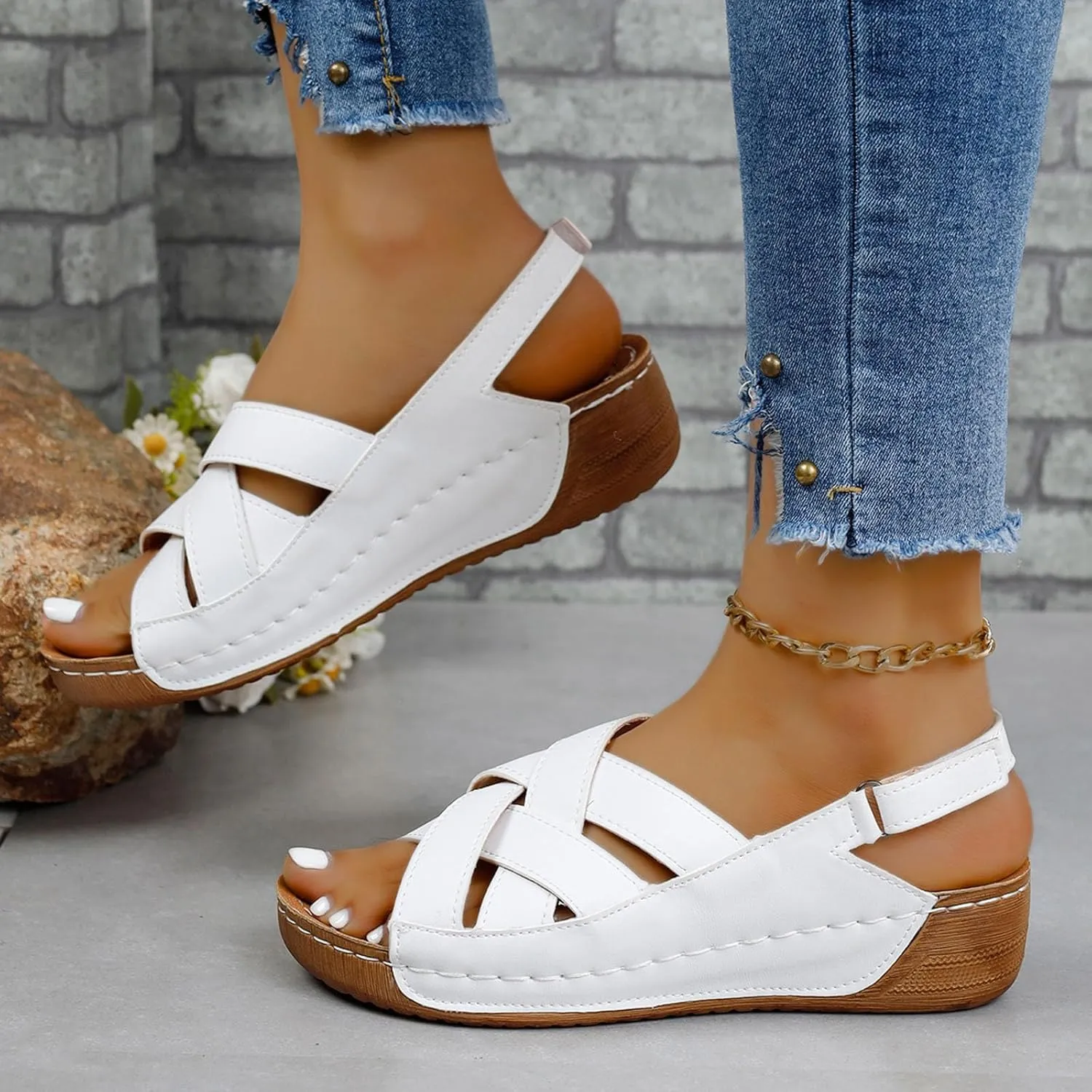 Womens Ankle Strap Sandals Walking Hiking Summer Beach Flats Shoes Comfort Open Toe Comfortable Dressy Arch Support Wide Width Slippers Wedges Round Bottom Buckle Orthotic 2025 Flat Women