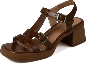 Women's Gladiator Sandals - 2025 Summer Vintage Buckle T-Strap, Thick Heels Casual Working