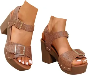 Women's Low Block Chunky Heels Sandals Comfortable Open Toe Adjustable Party Dress Pump Shoes Fashion Comfort Ankle Buckle Heeled Sandal