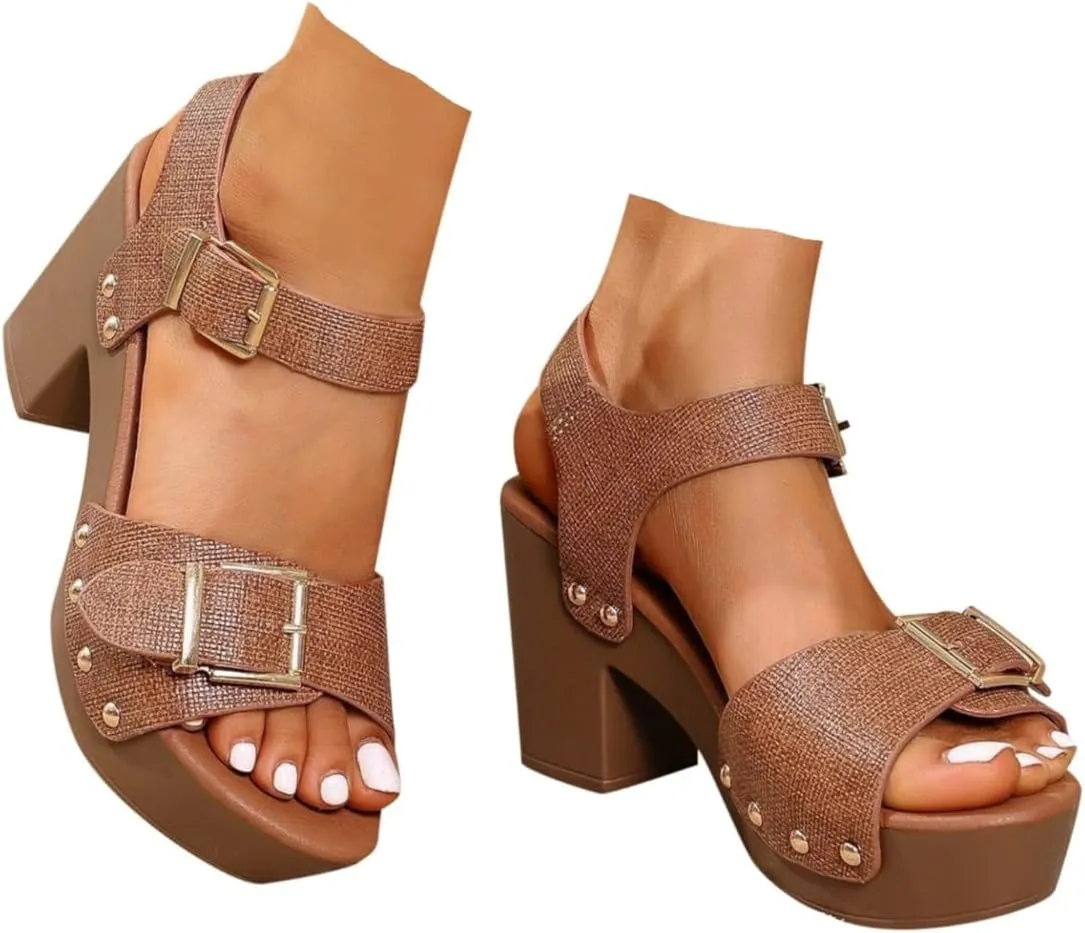 Women's Low Block Chunky Heels Sandals Comfortable Open Toe Adjustable Party Dress Pump Shoes Fashion Comfort Ankle Buckle Heeled Sandal