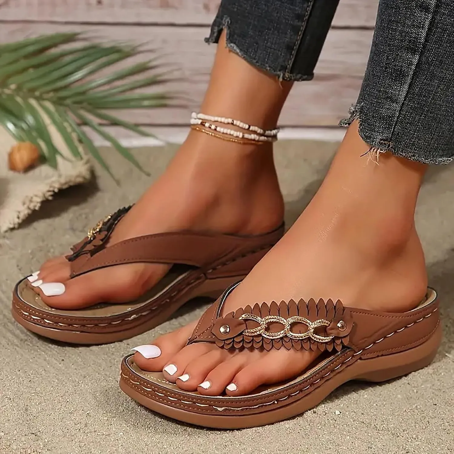 Women's Orthopedic Arch Support Sandals Comfortable Thong T-Strap Orthotic Casual Flat Cushion Flip Flops Recovery Walking for Women Slippers Plantar Fasciitis Bunion Wedge Slide Womens Beach Shoes