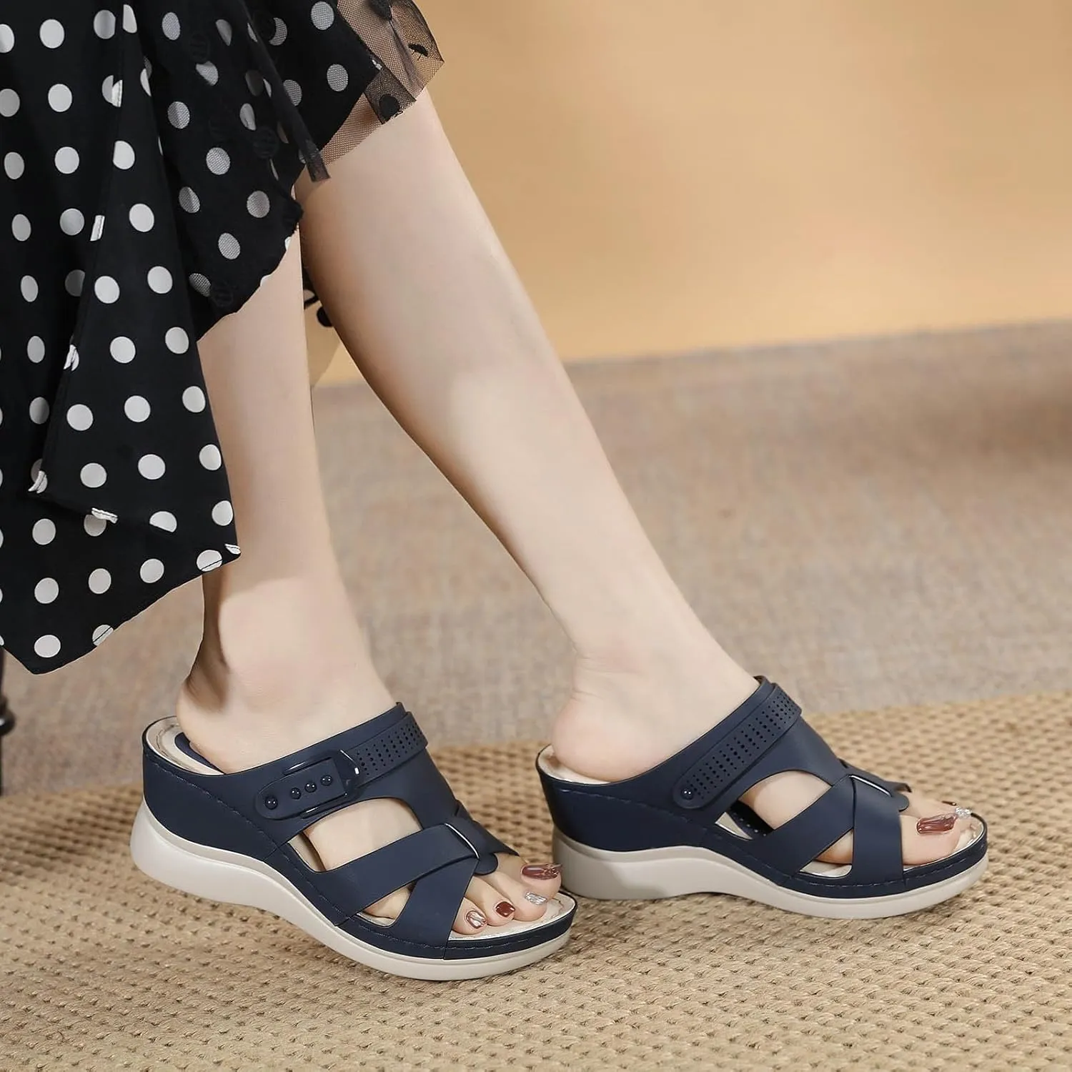 Womens Orthopedic Sandals Fashion Slip On Casual Open Toe Fisherman Sandals Hollow Out Gladiator Outdoor Walking Wedge Shoes