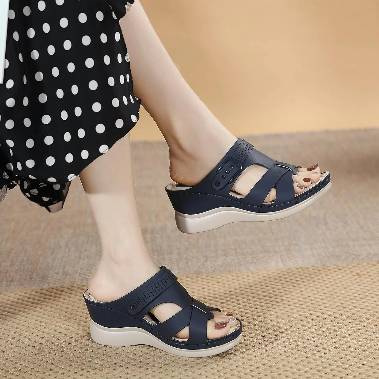 Womens Orthopedic Sandals Fashion Slip On Casual Open Toe Fisherman Sandals Hollow Out Gladiator Outdoor Walking Wedge Shoes