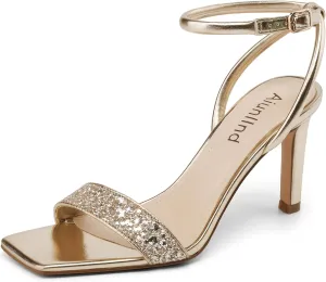 Womens Sandals Glitter Strappy High Heels Sandals Stiletto Heeled Sandals Ankle Strap Heels for Women Party Wedding Daily Wear Prom Sandals Shoes