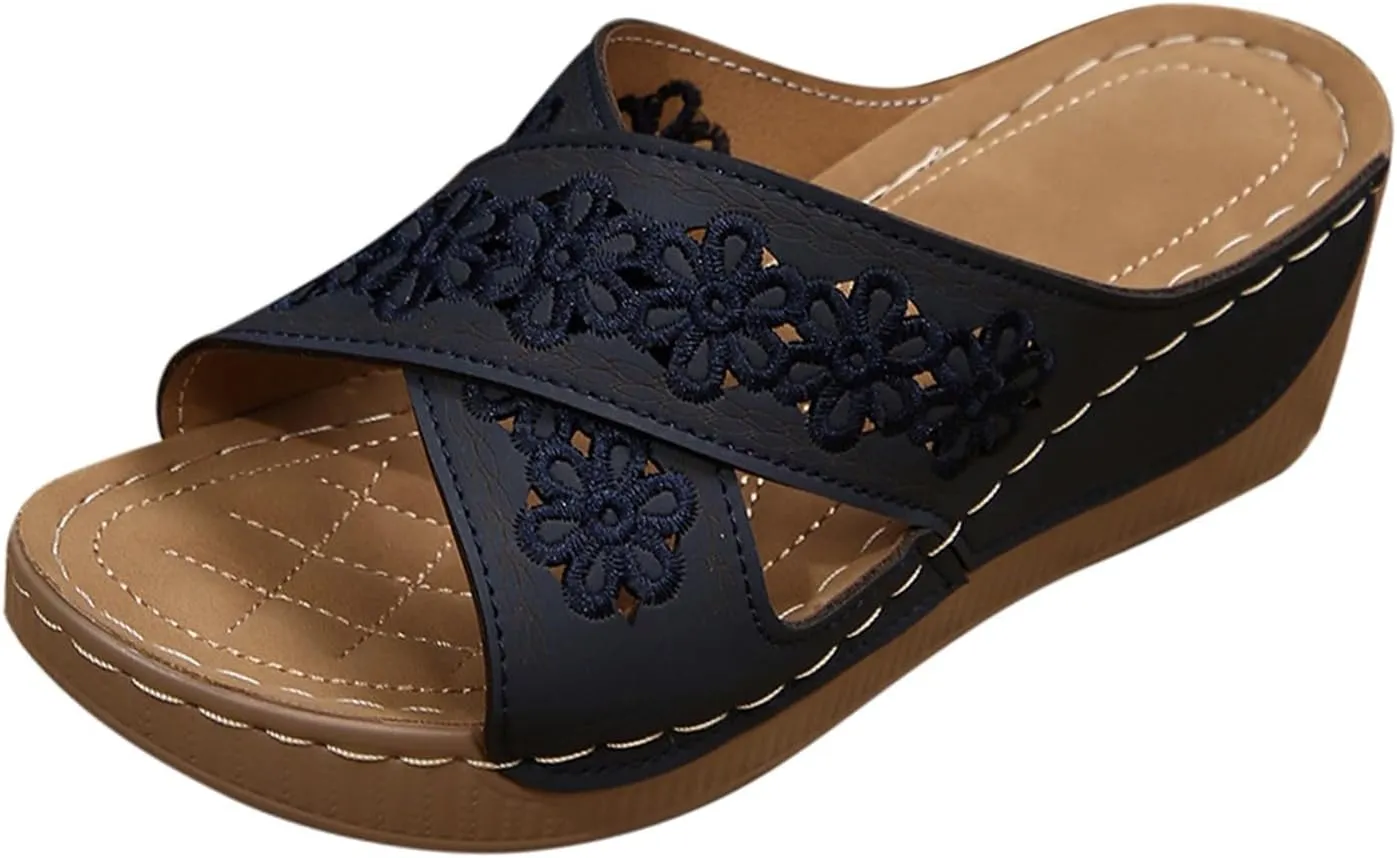 Women's Sandals Summer Retro Hollow Strap Thick Bottom Wedge Sandals for Outdoor Wear House Slippers for Women