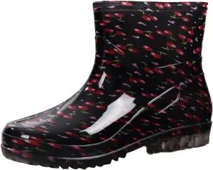 Women's Short Rain Boots Waterproof Slip On Ankle Chelsea Booties Cute Printed Rubber Outdoor Garden Shoes Rain Shoes
