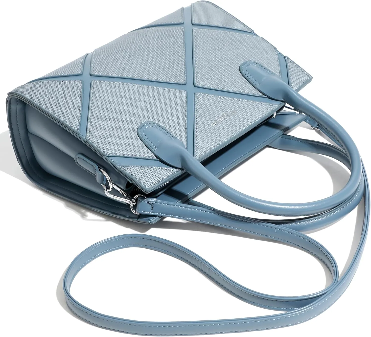 Women's Vegan Leather Top Handle Crossbody Satchel Tote Work Bag in Checkered Pattern