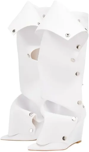 Women's Wedge Heel Knee High Slouchy Foldover Buttons Boots