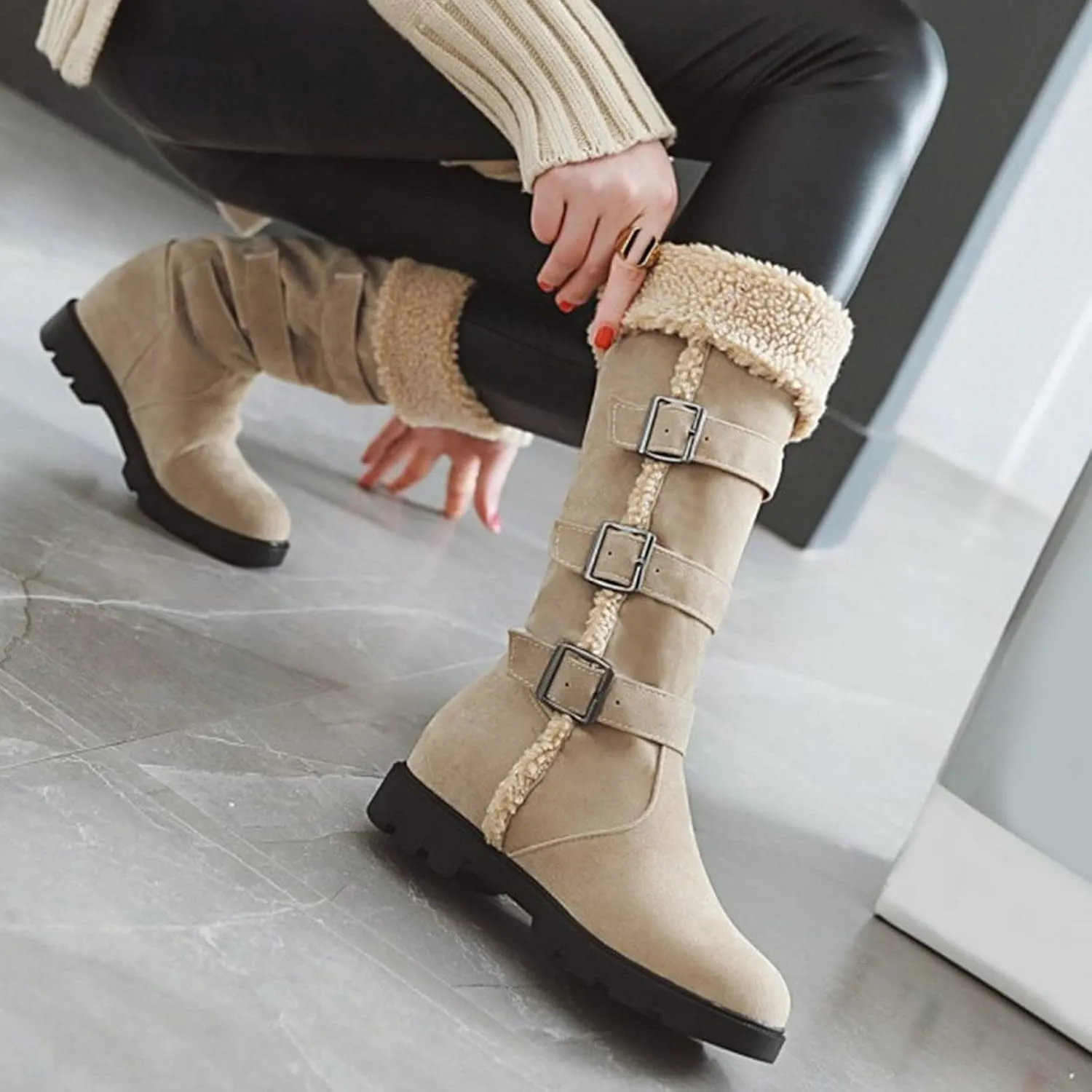 Womens Winter Boots Waterproof Wide Womens Snow Boots Size 9.5 Wide Black Fluffy Boots Women Snow Boots Women Waterproof Hiking Winter Snow Boots Long Black