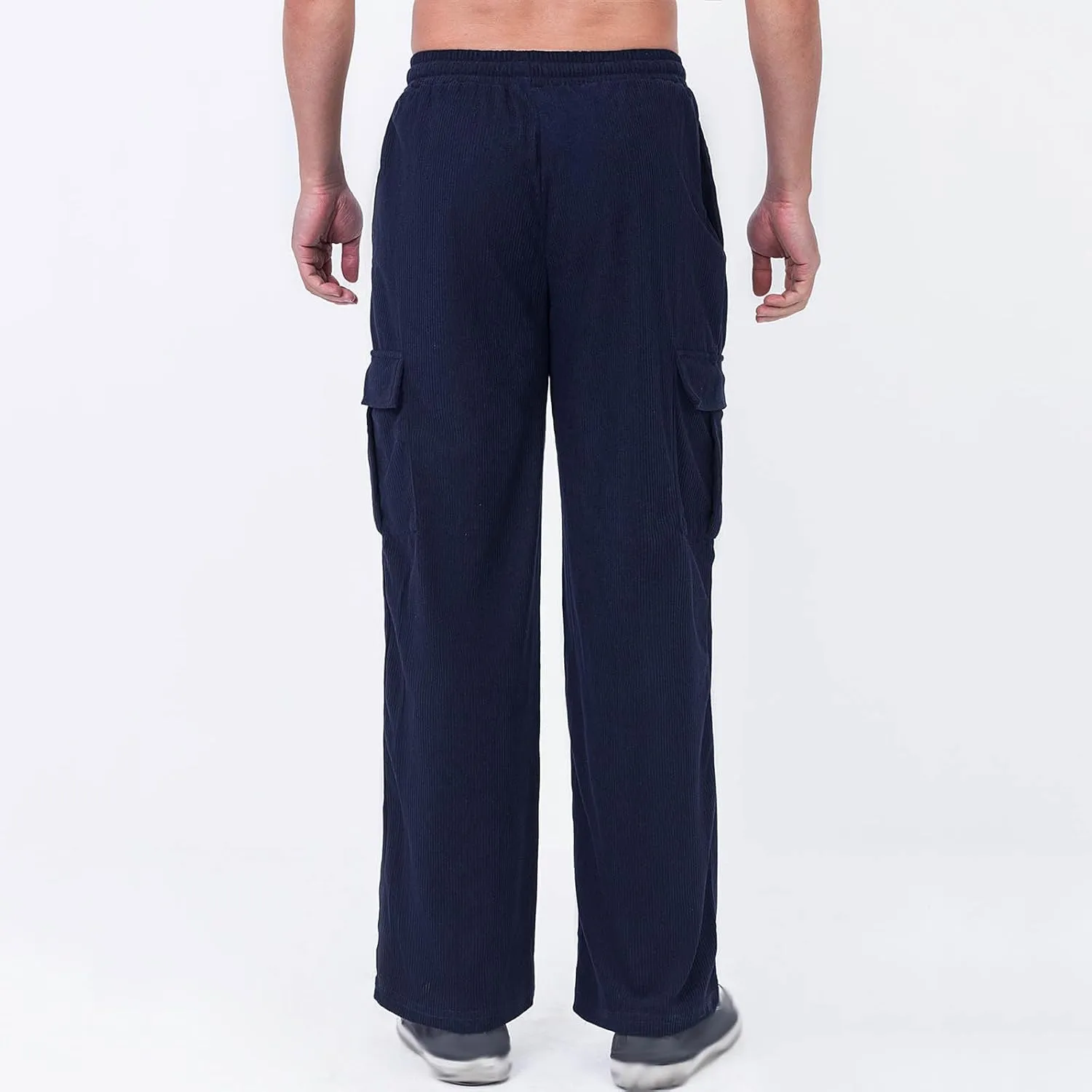 Xiaojmake Men's Baggy Corduroy Cargo Pants Wide Leg Loose Fit Sweatpants Elastic Waist Drawstring Open Bottom Casual Pants