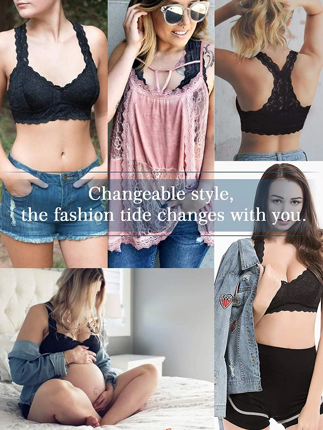 YIANNA Women Floral Lace Bralette Padded Breathable Sexy Racerback Lace Bra