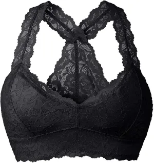 YIANNA Women Floral Lace Bralette Padded Breathable Sexy Racerback Lace Bra