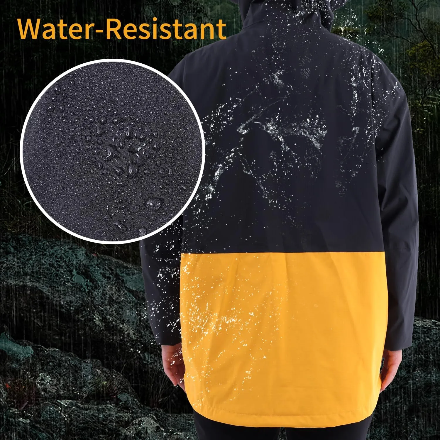 YINGJIELIDE Men's Waterproof Hooded Rain Jacket,Breathable Windbreaker Windproof Insulated Coat,Shell Hoodie Ski Sailing