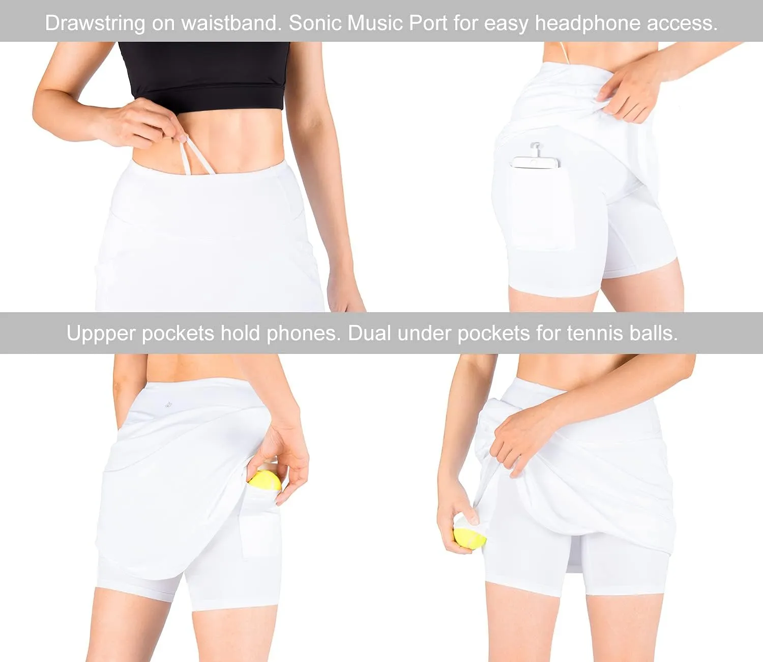 Yogipace Women's 4 Pockets UV Protection 20" Modest Knee Length Skirt Athletic Golf Tennis Skort