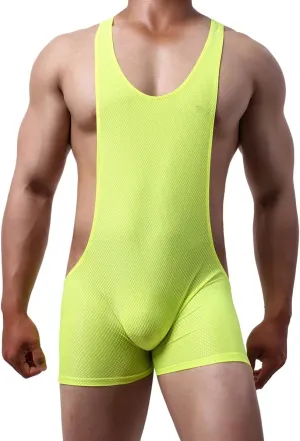 YUFEIDA Men's Athletic Supporters Mesh Breathable Bodysuit Wrestling Leotard Stretchy Base Layers Boxer Singlet