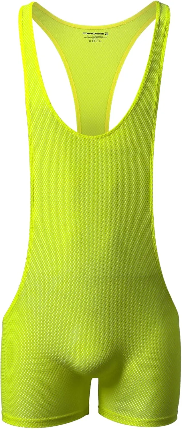 YUFEIDA Men's Athletic Supporters Mesh Breathable Bodysuit Wrestling Leotard Stretchy Base Layers Boxer Singlet