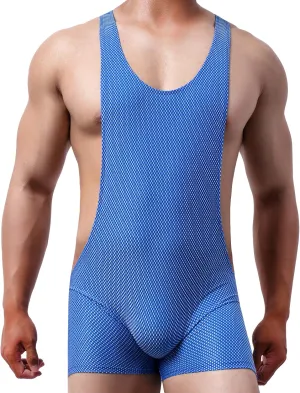 YUFEIDA Men's Athletic Supporters Mesh Breathable Bodysuit Wrestling Leotard Stretchy Base Layers Boxer Singlet
