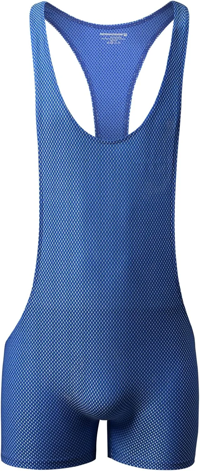 YUFEIDA Men's Athletic Supporters Mesh Breathable Bodysuit Wrestling Leotard Stretchy Base Layers Boxer Singlet