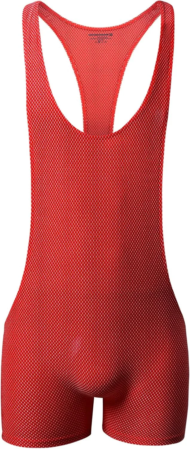YUFEIDA Men's Athletic Supporters Mesh Breathable Bodysuit Wrestling Leotard Stretchy Base Layers Boxer Singlet