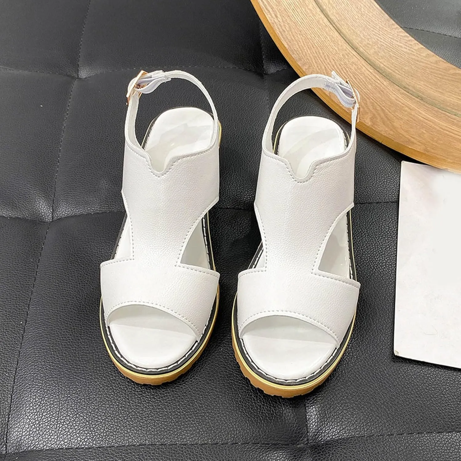ZSpzx 2025 Women's Chunky Heels Sandals Peep Toe Cutout Strappy Slingback Comfortable Fashion Sandal Ladies Faux Leather Casual Summer Dressy Orthopedic Shoes for Wedding Party Walking