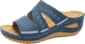 ZSpzx Orthopedic Sandals For Women 2025,Hollow Out Wedge Sandals Dressy Summer Comfortable Open Toe Slippers Flat Casual Boho Slip on Beach Outdoor Walking Shoes Sandalias OrtopDicas Para Mujer