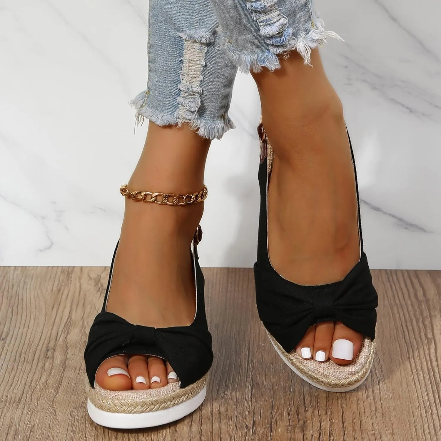 ZSpzx Orthopedic Sandals for Women,2025 Womens Espadrilles Wedge Sandal Comfortable Dressy Summer Open Toe Ankle Strap Platform Slip on Bow Knot Outdoor Shoes for Daily Wear