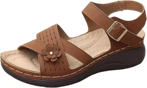 ZSpzx Wedge Sandals For Women Arch Support Walking Shoes Dress Flowers Bohe Ankle Sandal Orthopedic Comfortable Platform Summer Dressy Casual Bunion Orthotic Open Toe Beach Slip On Slides Slippers
