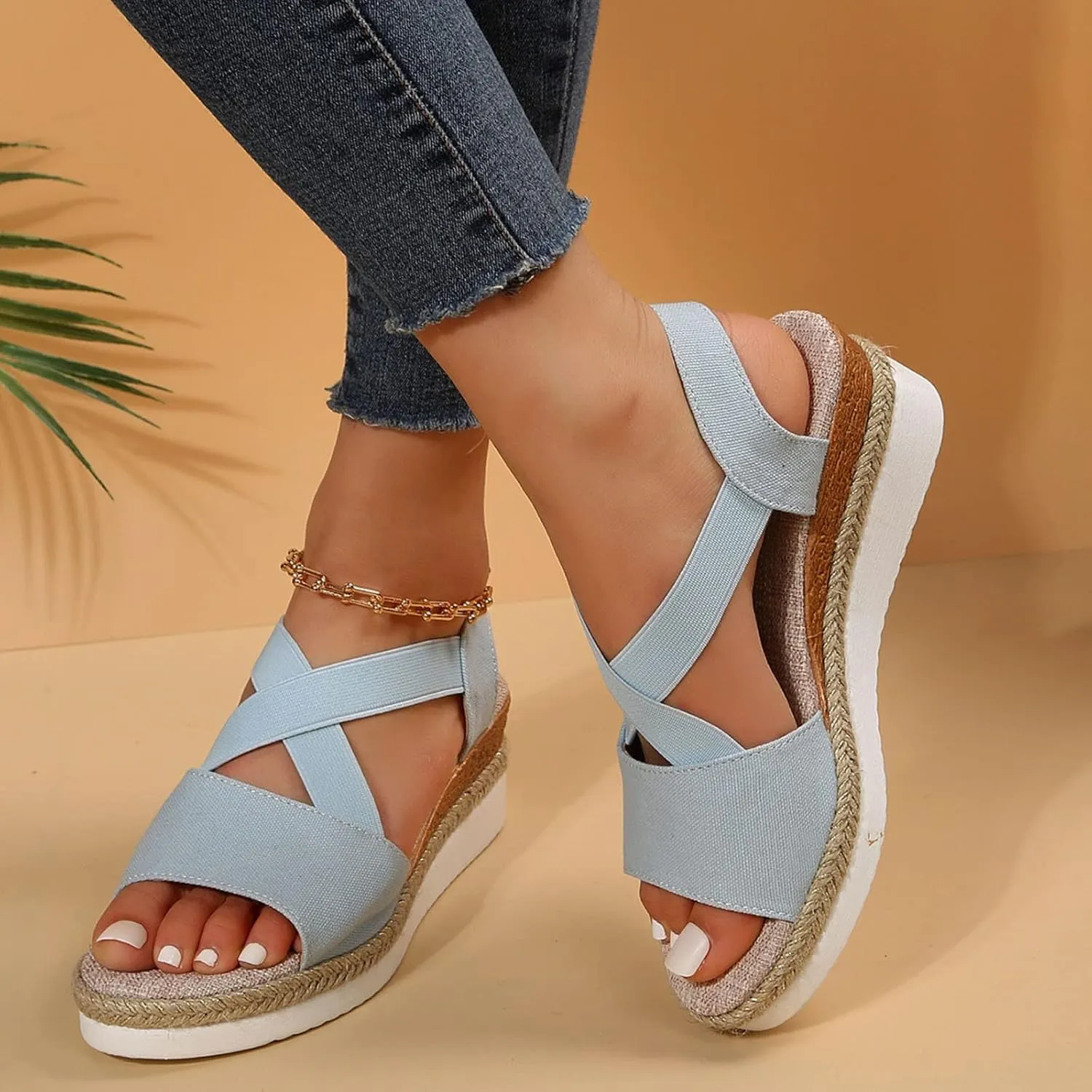 ZSpzx Wedge Sandals for Women Dressy Summer,Platform Wedges Womens Espadrilles Open Toe Sandals Comfortable Dressy Ankle Strap Slip On Sandals Orthopedic Sandals Casual Walking Beach Shoes