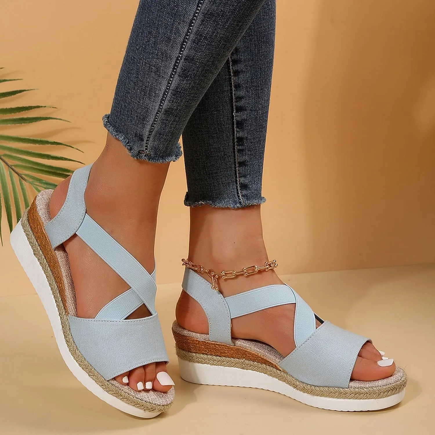 ZSpzx Wedge Sandals for Women Dressy Summer,Platform Wedges Womens Espadrilles Open Toe Sandals Comfortable Dressy Ankle Strap Slip On Sandals Orthopedic Sandals Casual Walking Beach Shoes