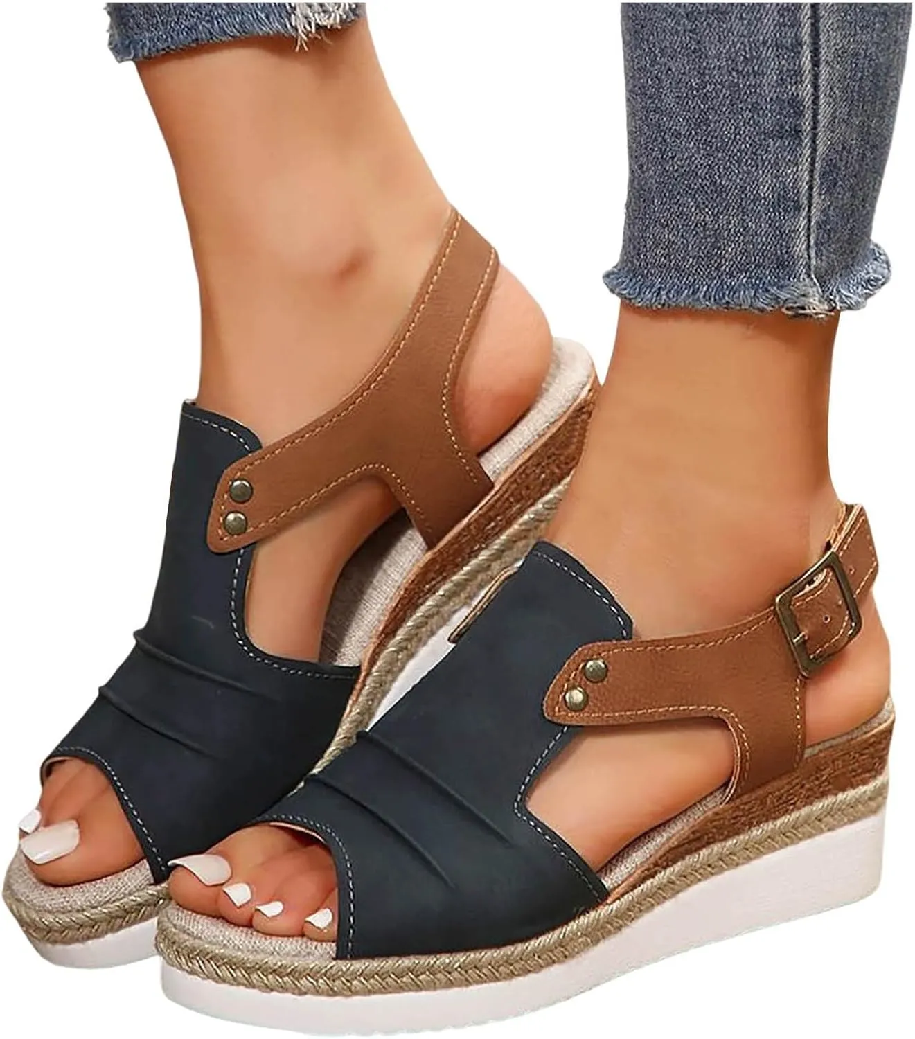 ZSpzx Women Wedge Sandals 2025,Breathable Comfortable Ladies Dress Arch Support Height Increase Peep Toe Walking Footwear Summer Indoor/Outdoor Fashion Soft Cushion Daily Wear Casual Shoe Ankle Strap