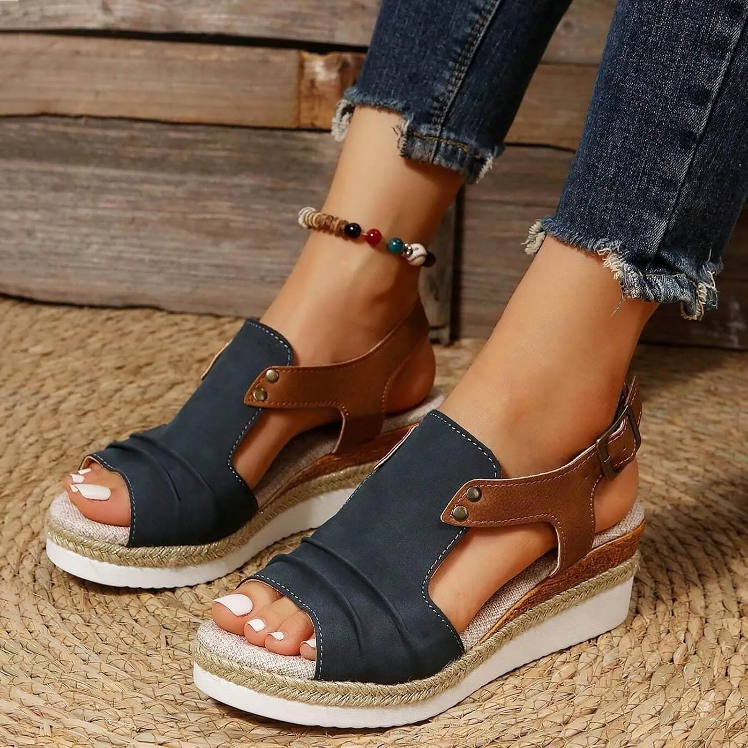 ZSpzx Women Wedge Sandals 2025,Breathable Comfortable Ladies Dress Arch Support Height Increase Peep Toe Walking Footwear Summer Indoor/Outdoor Fashion Soft Cushion Daily Wear Casual Shoe Ankle Strap