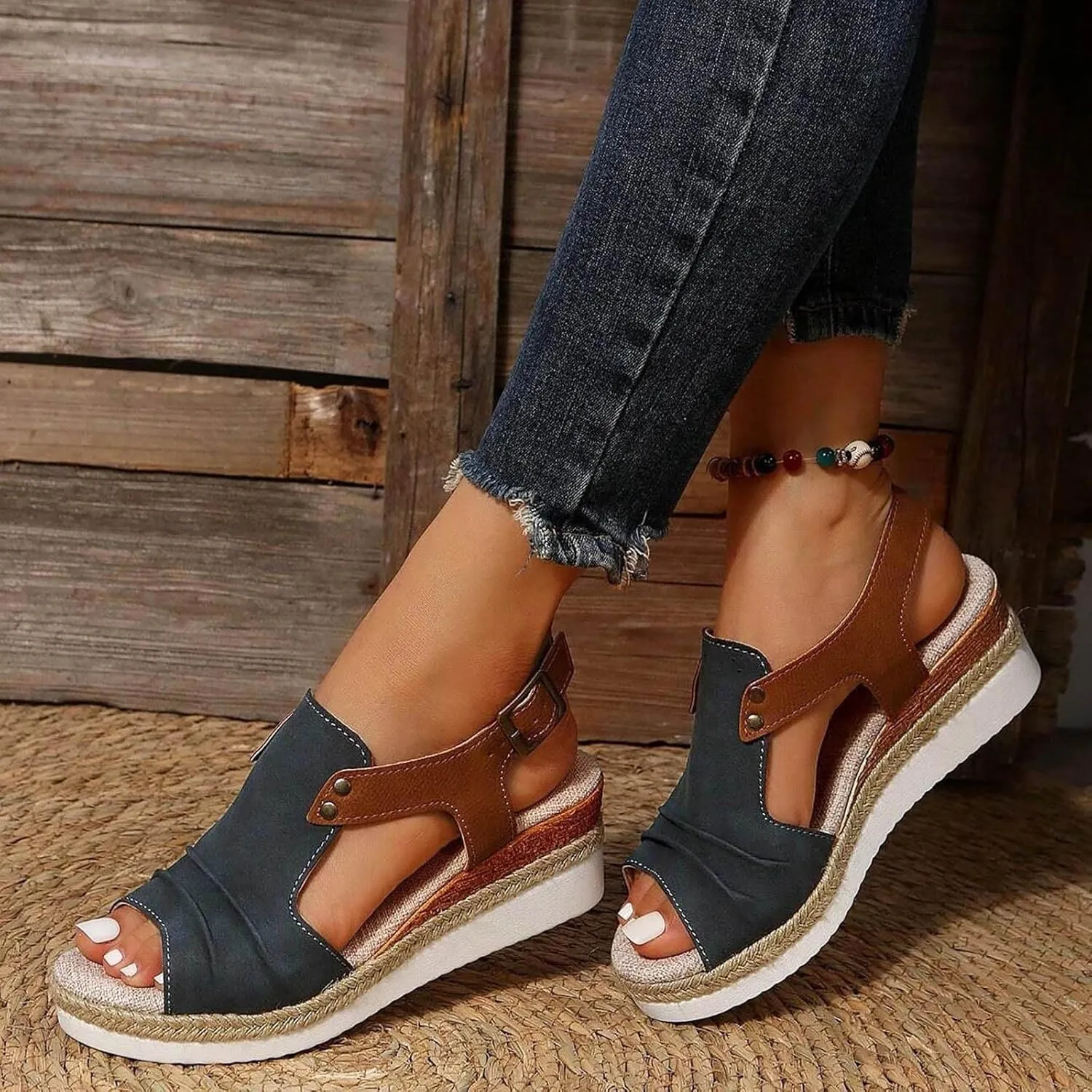 ZSpzx Women Wedge Sandals 2025,Breathable Comfortable Ladies Dress Arch Support Height Increase Peep Toe Walking Footwear Summer Indoor/Outdoor Fashion Soft Cushion Daily Wear Casual Shoe Ankle Strap