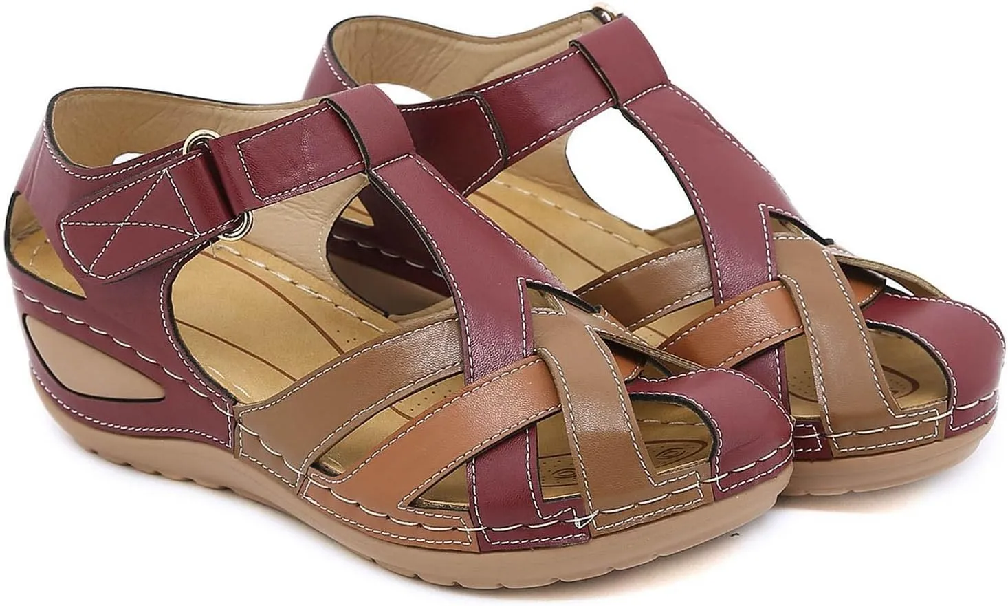 ZSpzx Women Wedge Sandals 2025,Closed Toe Slides Ankle Strap Comfortable Breathable Arch Support Walking Footwear Orthopedic Slippers Outdoor Daily Wear Soft Cushion Plantar Fasciitis Casual Shoe