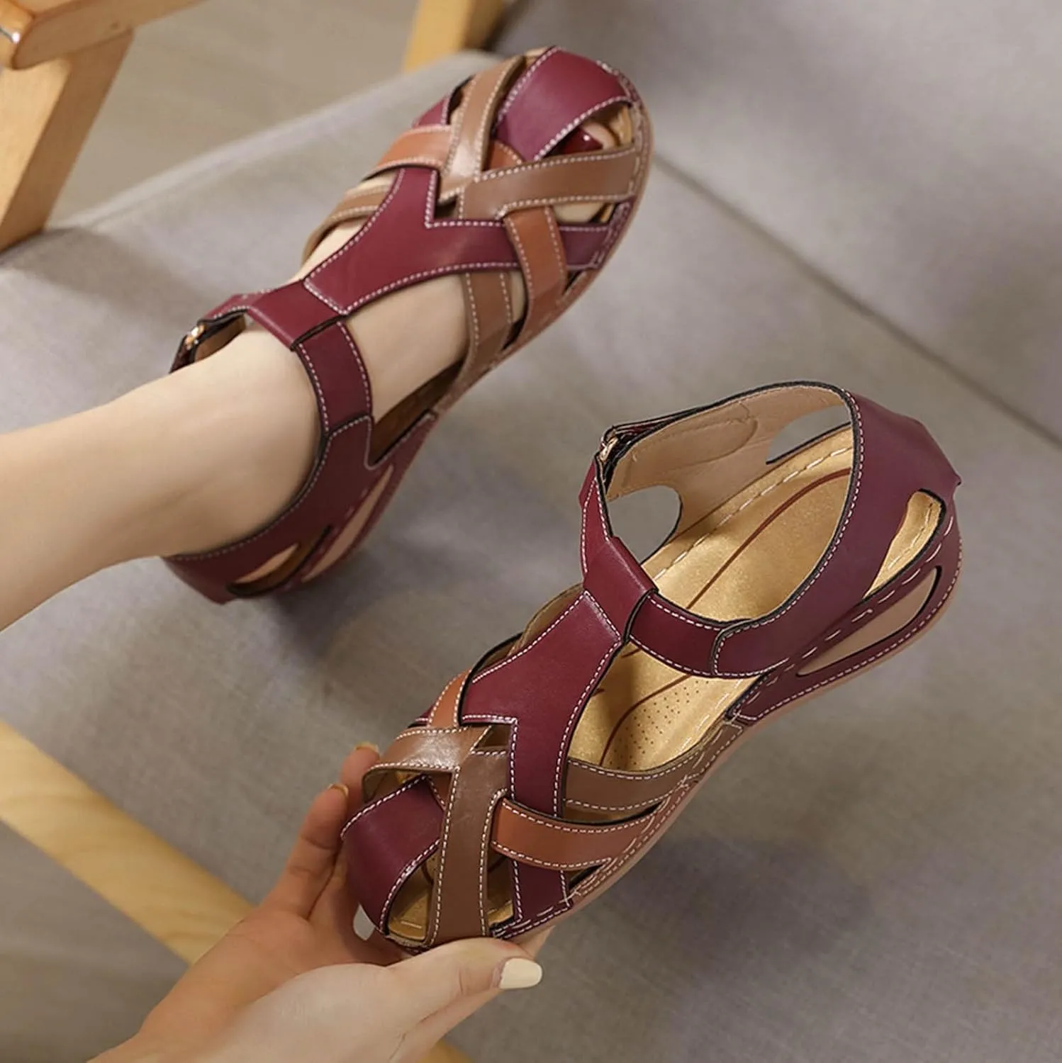 ZSpzx Women Wedge Sandals 2025,Closed Toe Slides Ankle Strap Comfortable Breathable Arch Support Walking Footwear Orthopedic Slippers Outdoor Daily Wear Soft Cushion Plantar Fasciitis Casual Shoe