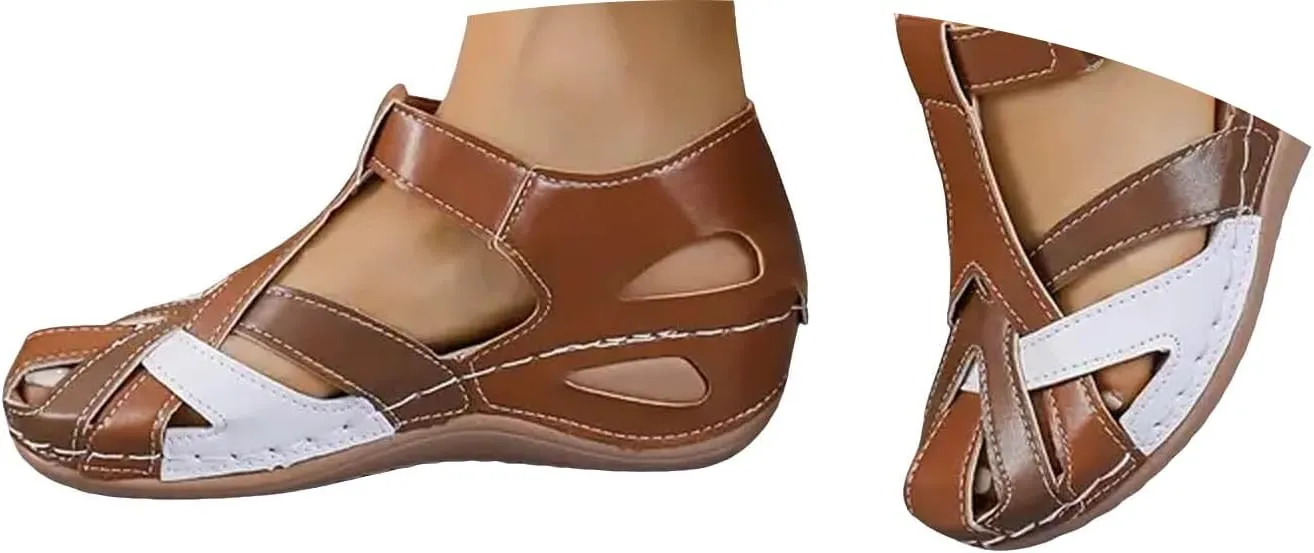 ZSpzx Women Wedge Sandals 2025,Closed Toe Slides Ankle Strap Comfortable Breathable Arch Support Walking Footwear Orthopedic Slippers Outdoor Daily Wear Soft Cushion Plantar Fasciitis Casual Shoe