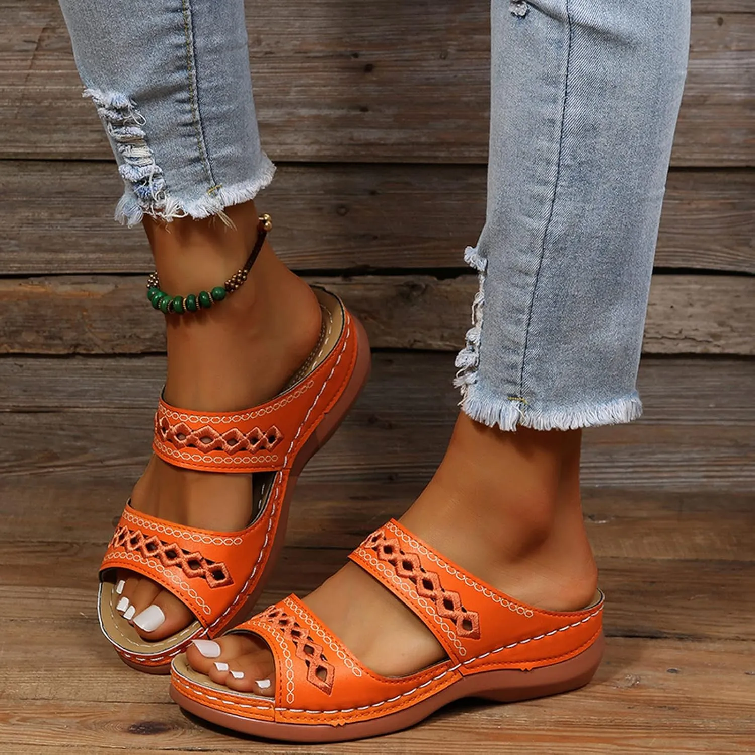 ZSpzx Women Wedge Sandals 2025,Cut-Out Walking Footwear Arch Support Plantar Fasciitis Slippers Comfortable Breathable Beach Vacation Fashion Summer Slip-On Casual Shoe Indoor/Outdoor Daily Wear