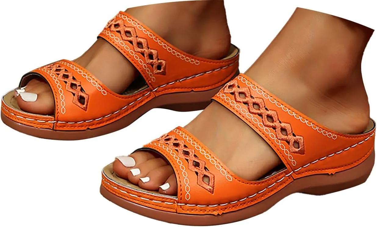 ZSpzx Women Wedge Sandals 2025,Cut-Out Walking Footwear Arch Support Plantar Fasciitis Slippers Comfortable Breathable Beach Vacation Fashion Summer Slip-On Casual Shoe Indoor/Outdoor Daily Wear