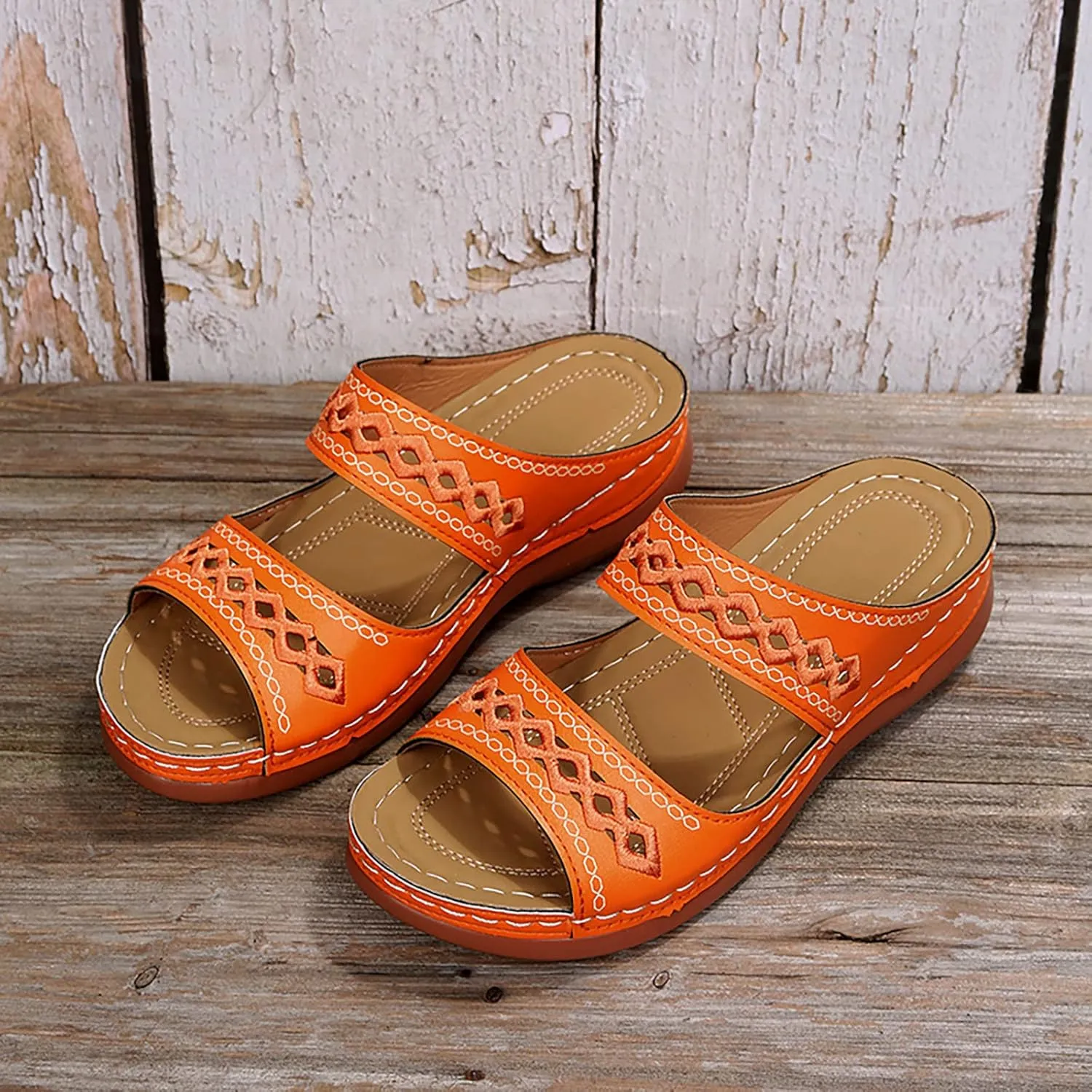 ZSpzx Women Wedge Sandals 2025,Cut-Out Walking Footwear Arch Support Plantar Fasciitis Slippers Comfortable Breathable Beach Vacation Fashion Summer Slip-On Casual Shoe Indoor/Outdoor Daily Wear