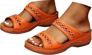 ZSpzx Women Wedge Sandals 2025,Cut-Out Walking Footwear Arch Support Plantar Fasciitis Slippers Comfortable Breathable Beach Vacation Fashion Summer Slip-On Casual Shoe Indoor/Outdoor Daily Wear