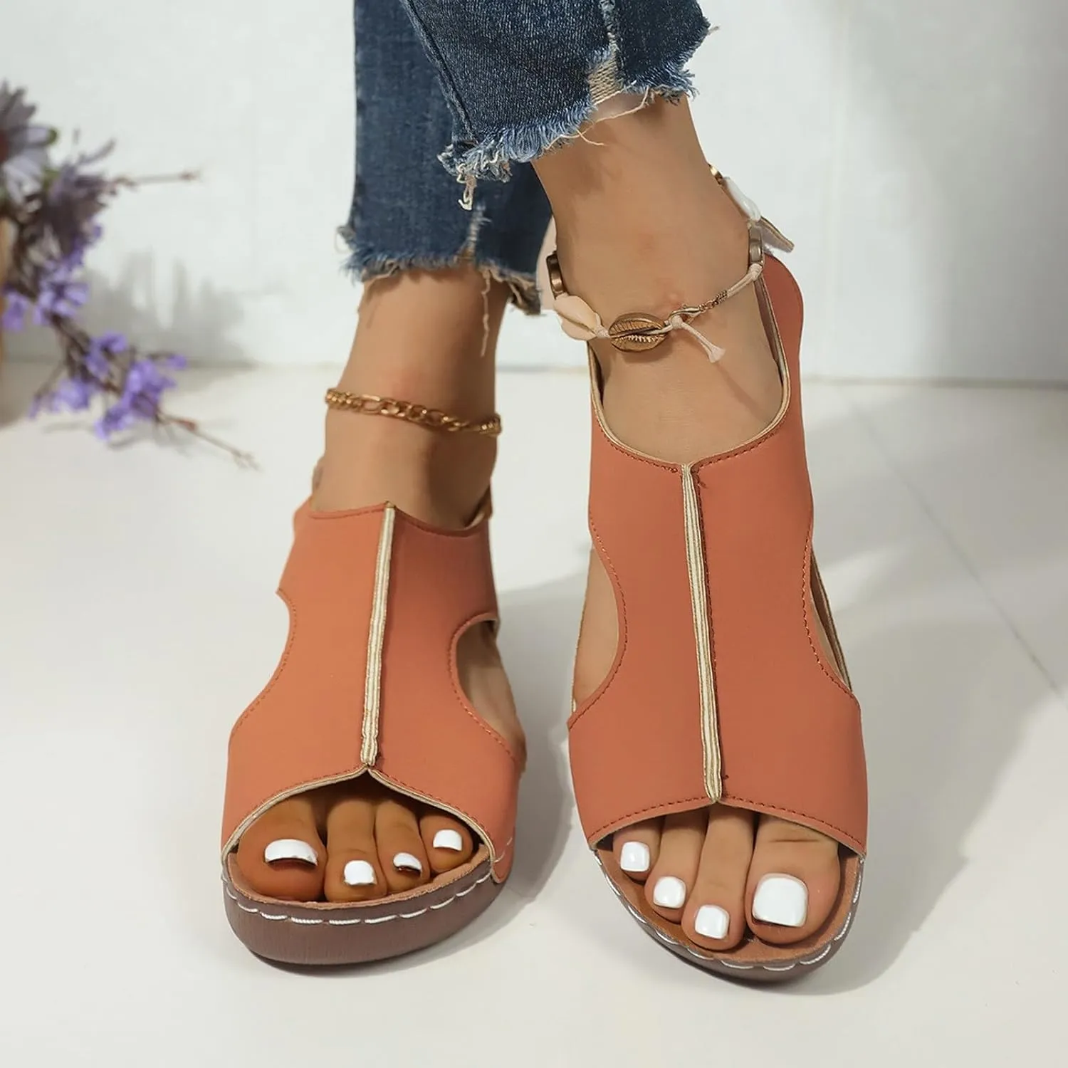 ZSpzx Women Wedge Sandals 2025,Ladies Dress Walking Footwear Summer Beach Vacation Slippers Hook Loop Strap Breathable Comfortable Peep Toe Soft Cushion Casual Shoe Indoor/Outdoor Daily Wear