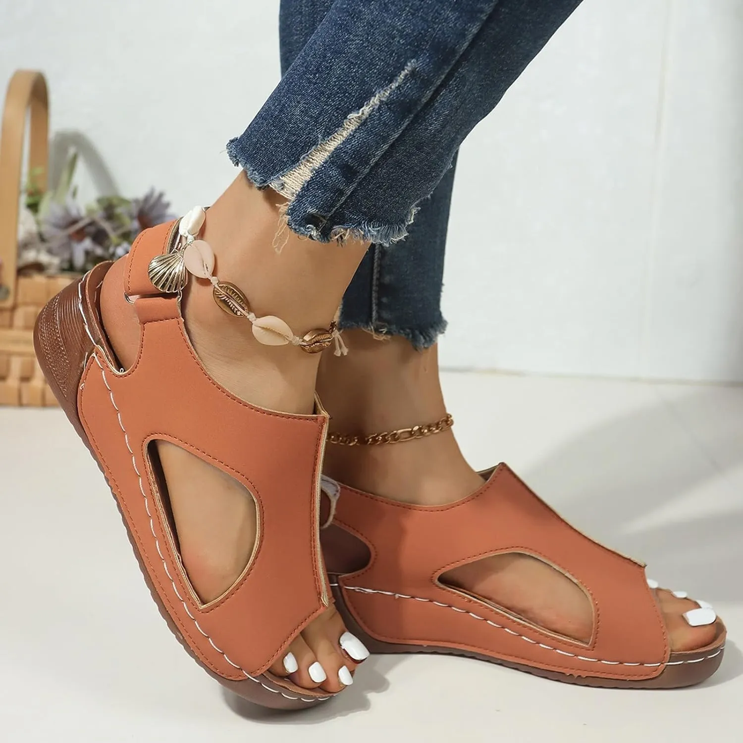 ZSpzx Women Wedge Sandals 2025,Ladies Dress Walking Footwear Summer Beach Vacation Slippers Hook Loop Strap Breathable Comfortable Peep Toe Soft Cushion Casual Shoe Indoor/Outdoor Daily Wear