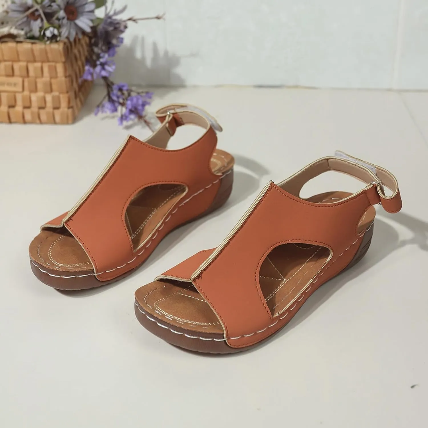 ZSpzx Women Wedge Sandals 2025,Ladies Dress Walking Footwear Summer Beach Vacation Slippers Hook Loop Strap Breathable Comfortable Peep Toe Soft Cushion Casual Shoe Indoor/Outdoor Daily Wear