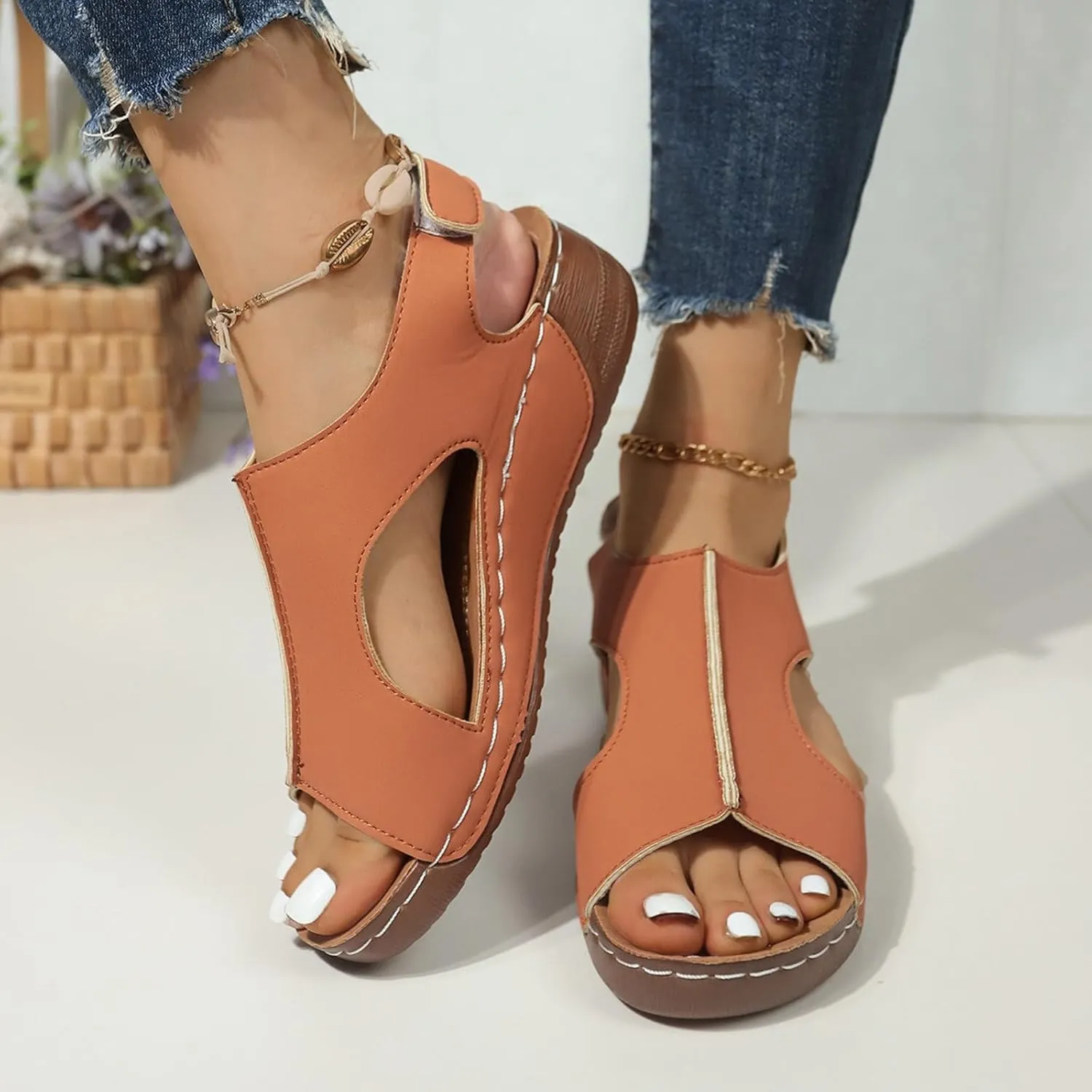 ZSpzx Women Wedge Sandals 2025,Ladies Dress Walking Footwear Summer Beach Vacation Slippers Hook Loop Strap Breathable Comfortable Peep Toe Soft Cushion Casual Shoe Indoor/Outdoor Daily Wear